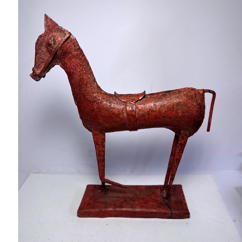 Vintage Primitive Folk Art Metal Horse Sculpture Handmade Rustic Equestrian 10